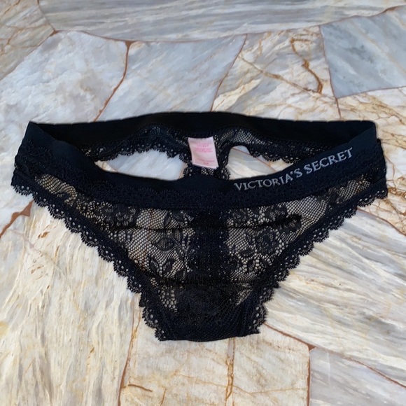 VS V-String Very Sexy  Black Thong Panty Lace Mesh Small - Picture 4 of 8
